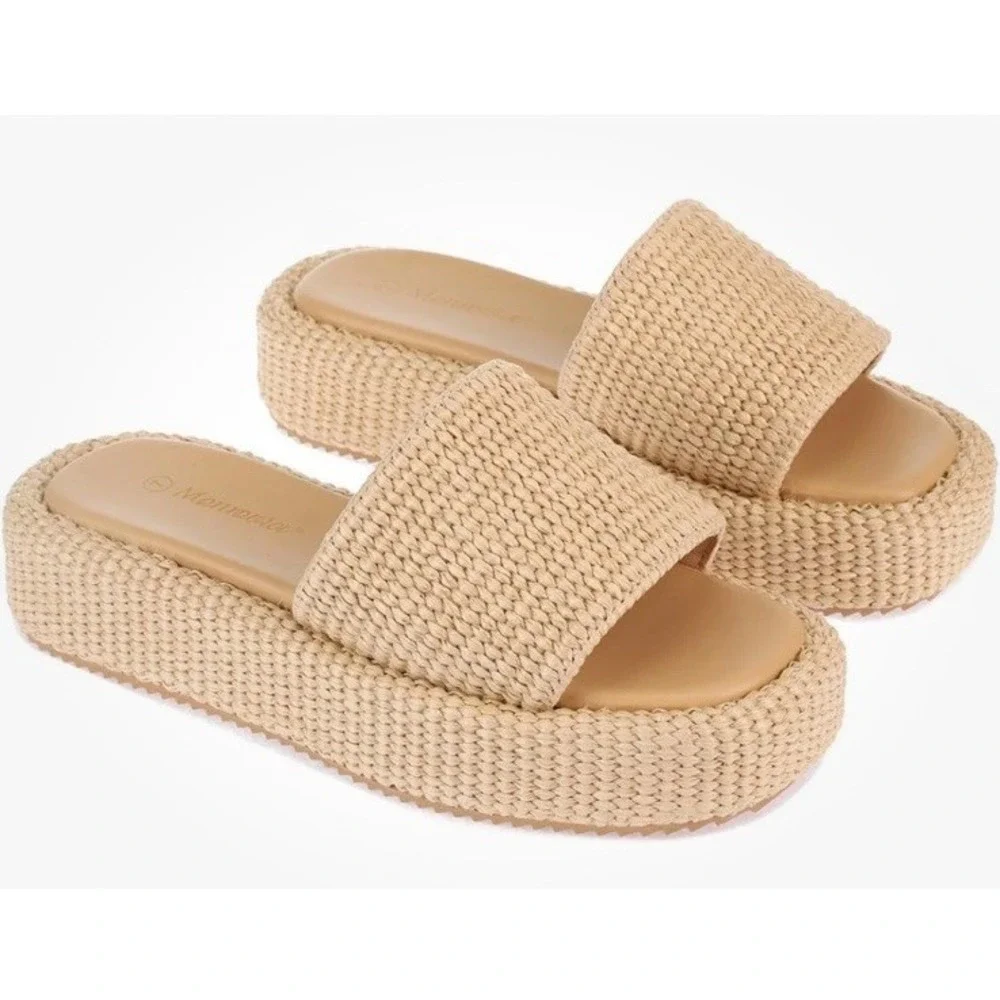 Monrovia Platform Sandals Womens Wedge Espadrilles Brown Tan‎ Beach Sandals Sz 6